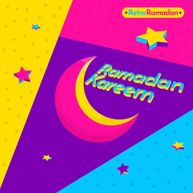 Ramadan kareem background with crescent moon in retro design for ramadan template