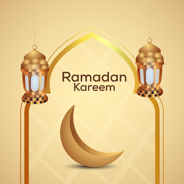 Ramadan kareem background with golden arabic lantern and moon