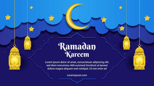 ramadan kareem background with golden lantern and crescent moon