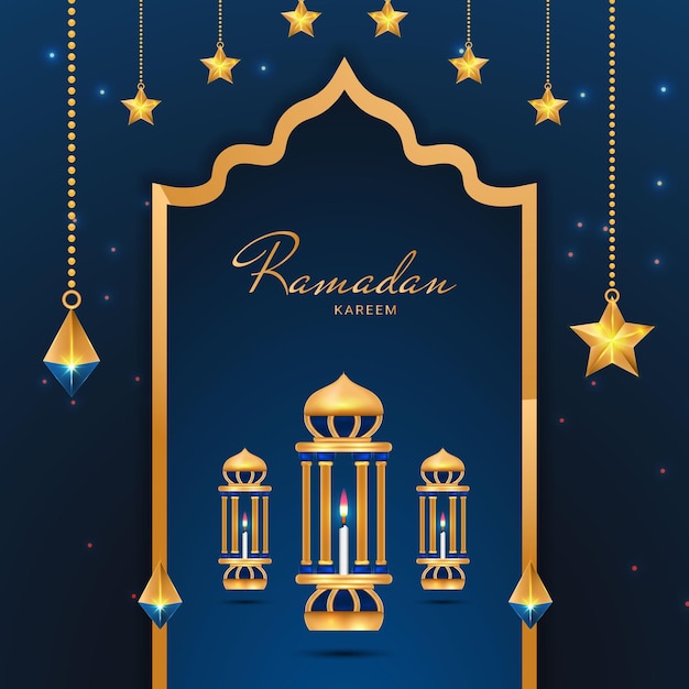 Vector ramadan kareem background with golden ornaments and laterns