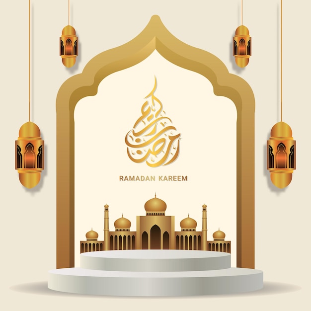 Ramadan kareem background with golden template