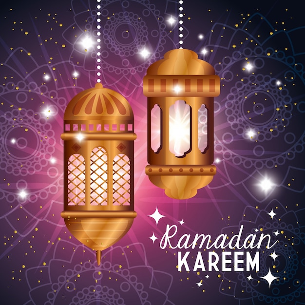 Ramadan kareem background with hanging lanterns