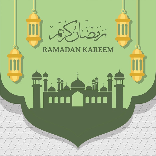 Sfondo ramadan kareem con moschea e lanterna islamica