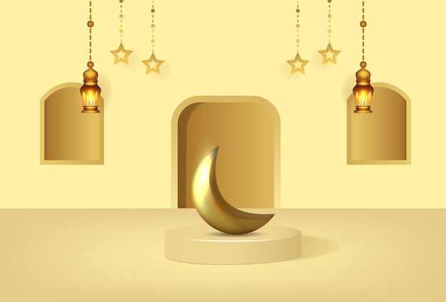 Ramadan kareem background with luxury podium and lanterns