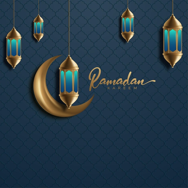 Vettore sfondo di ramadan kareem con luna e lanterna