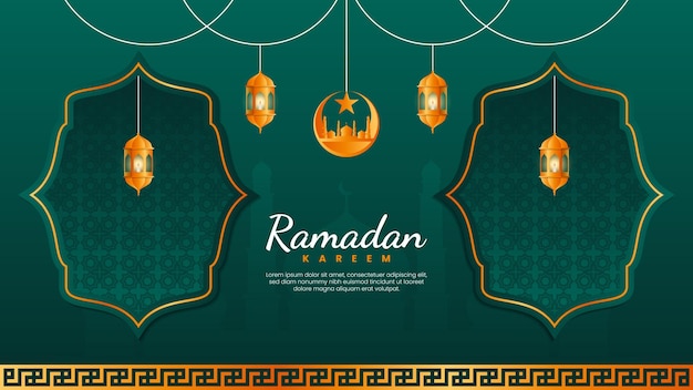 Sfondo di Ramadan Kareem con moschea e lanterna