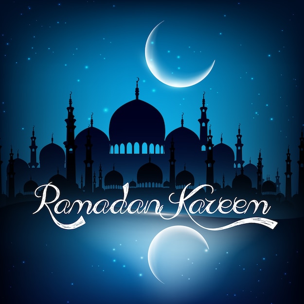 Рамадан карим фон с мечети в ночное время