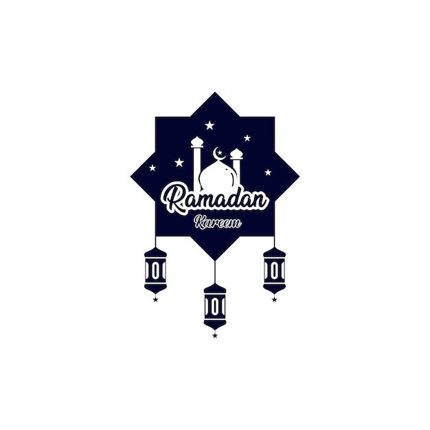 벡터 모스크와 샹들리에 이슬람 로고 종교와 라마단 카림 배지 디자인