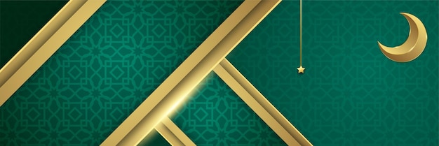Шаблоны дизайна исламского праздника рамадан карим с золотым полумесяцем, нарисованным вручную, и векторной иллюстрацией мечети