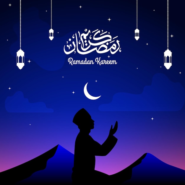 Ramadan kareem banner background with golden arabic calligraphy vector illustration