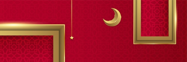 Ramadan Kareem Banner Background with moon islamic pattern lantern Gold moon and red abstract luxury islamic elements background