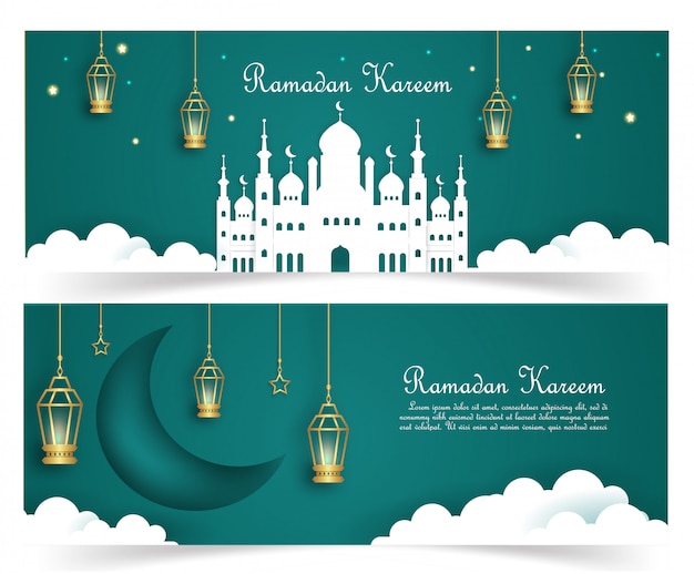 Ramadan kareem banner in papier knippen stijl.