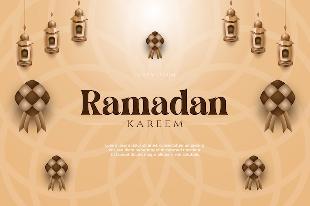 Ramadan kareem banner met een gouden achtergrond en een afbeelding van kaarsen.