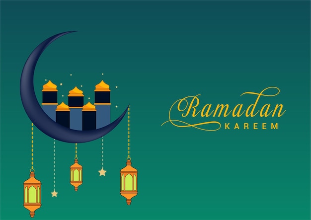 Ramadan Kareem banner met hanglamp premium design