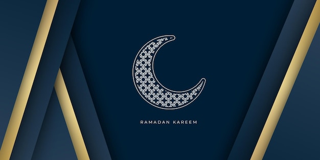 Ramadan Kareem Banner template with crescent moon and golden line decoration.