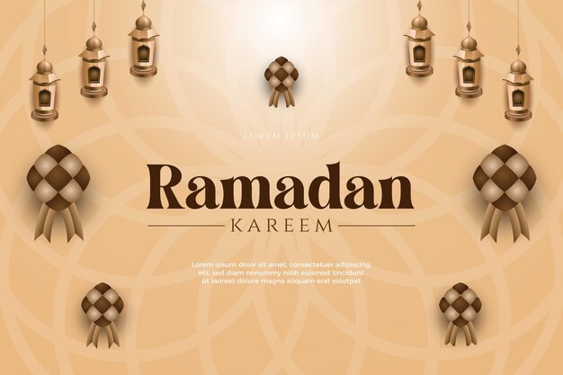 Ramadan kareem banner with a gold background and a picture of candles.