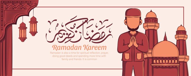 Banner di ramadan kareem con ornamento illustrazione islamica disegnata a mano