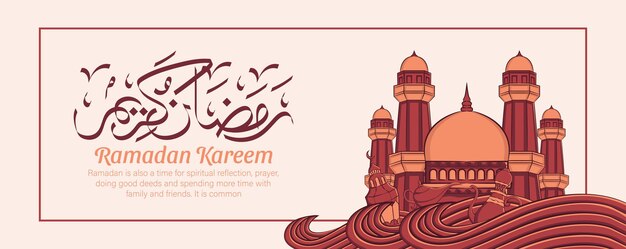 Banner di ramadan kareem con ornamento illustrazione islamica disegnata a mano