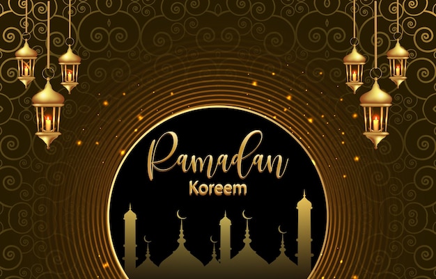 Вектор Рамадан карим баннер с исламским украшением и градиент коричневого и золотого дизайна фона.