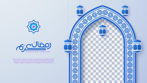 Banner di ramadan kareem con ornamenti islamici lanterna sullo sfondo vendita di ramadan post sui social media