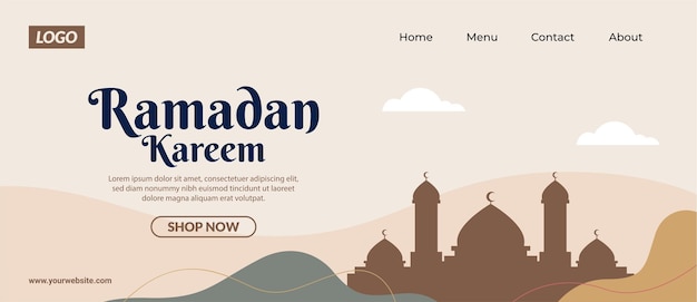 Ramadan Kareem Banner with Mosque Illustration