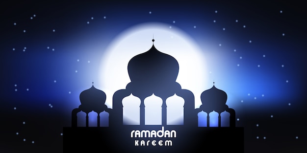 Banner di ramadan kareem con silhouette di moschea