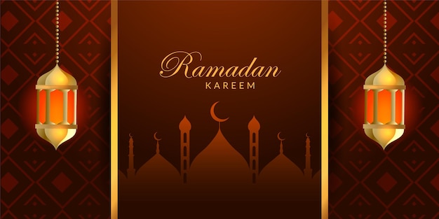 Ramadan kareem beautiful banner design with lamp