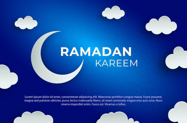 Ramadan kareem blue color vector background with cloud