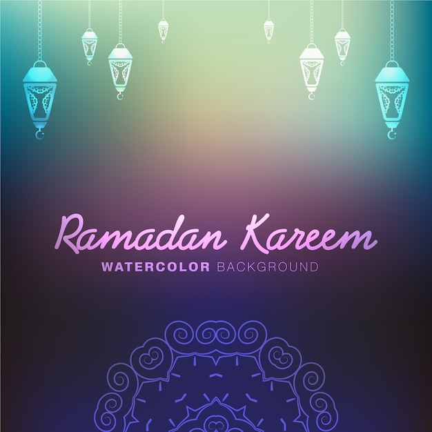 Ramadan Kareem Calligraphy on Dark Color Abstract Background