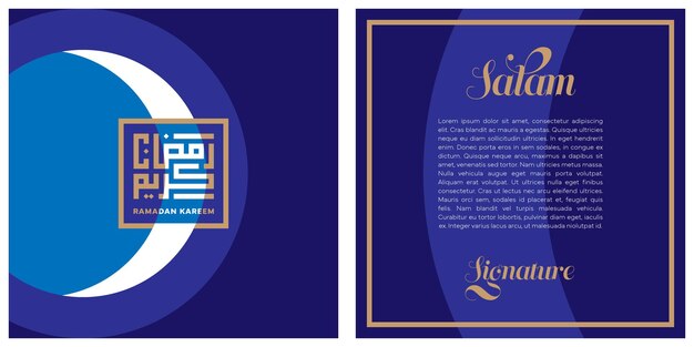 Ramadan kareem card design blue and gold