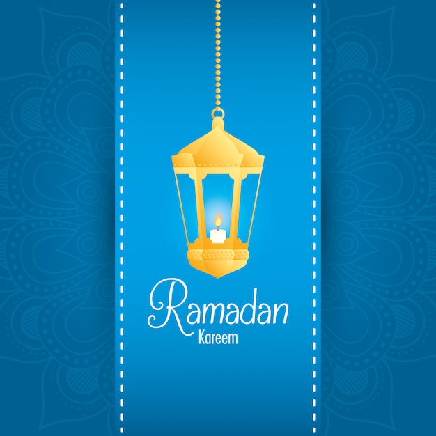 Ramadan kareem card with golden lantern hanging