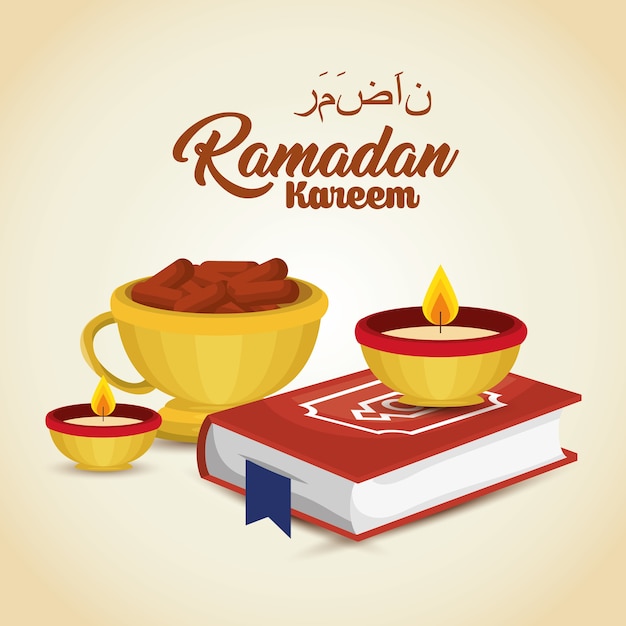 Vettore carta kareem ramadan con icone set