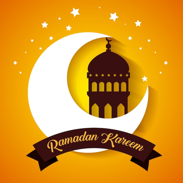 Ramadan kareem card with temple and moon