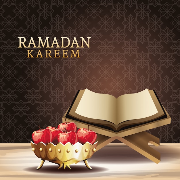 Vector ramadan kareem celebration with koran book