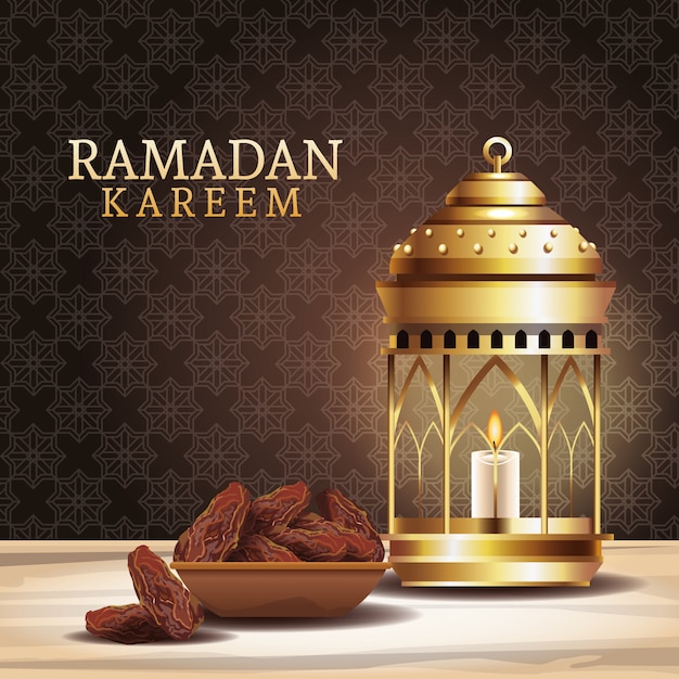 Celebrazione del kareem del ramadan con la lanterna e l'alimento del piatto