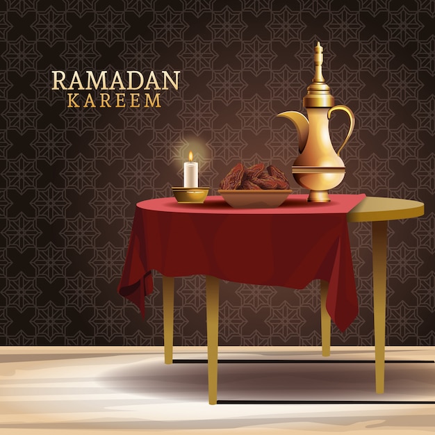 Ramadan kareem celebration with teapot in table illustration