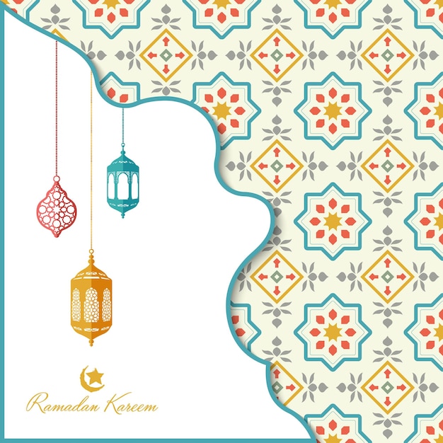 Modello islamico di ramadan kareem con cuciture colorate