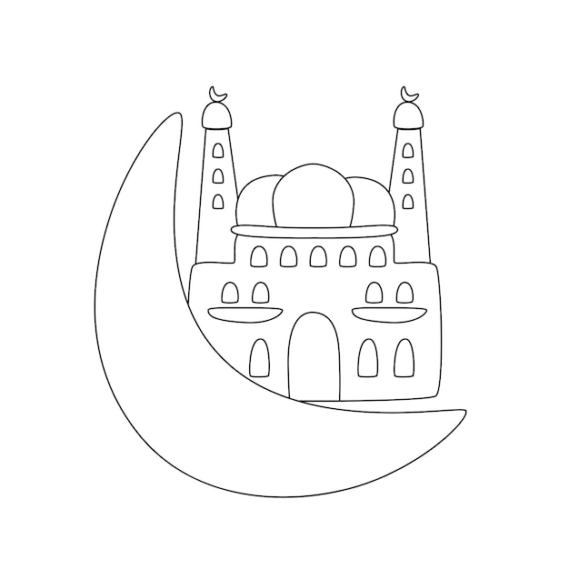 Vector ramadan kareem coloring page for children mosque and crescent moon vector muslim holiday element