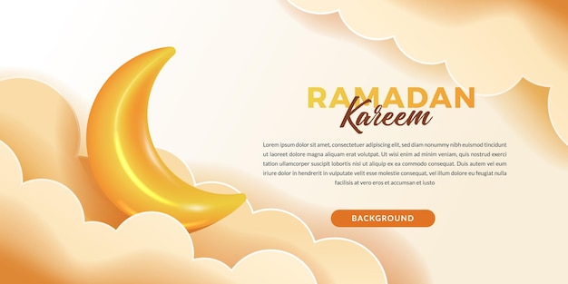 Ramadan kareem concept bannerkop met 3d schattige maansikkel voor islamitisch evenement met wolk en lichte kleur