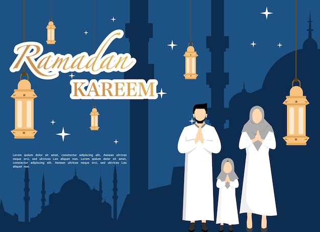 Ramadan kareem congratulation concept with family characters ramadan concept illustration happy