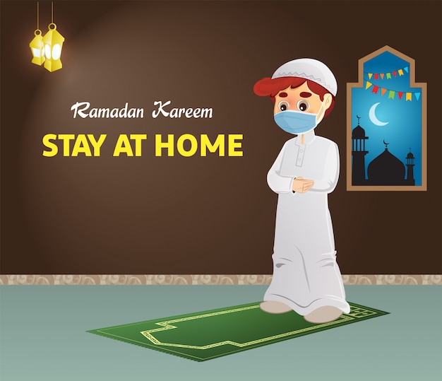 Ramadan kareem coronavirus-groet, blijf thuis