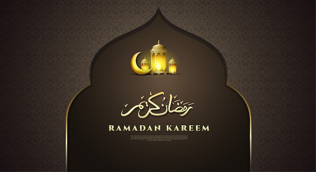 Рамадан карим полумесяц и фонарь