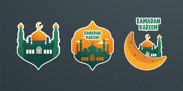 Рамадан карим милый стикер с полумесяцем и зеленой мечетью
