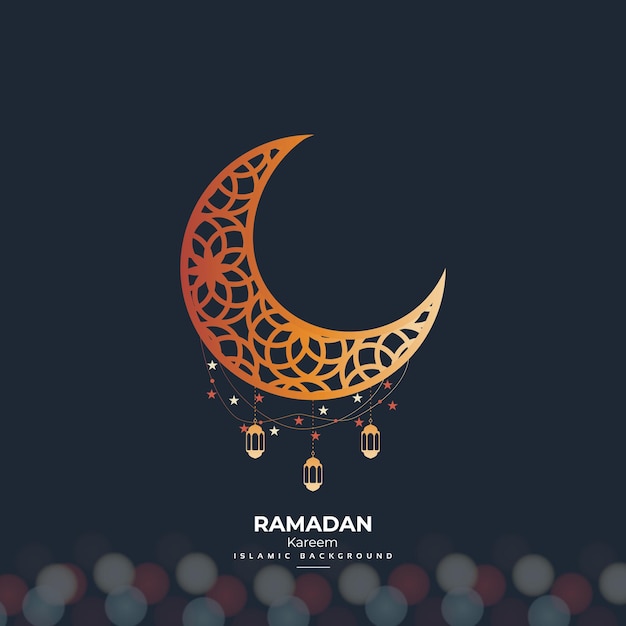 Ramadan kareem decoratieve maan en lantaarns groet