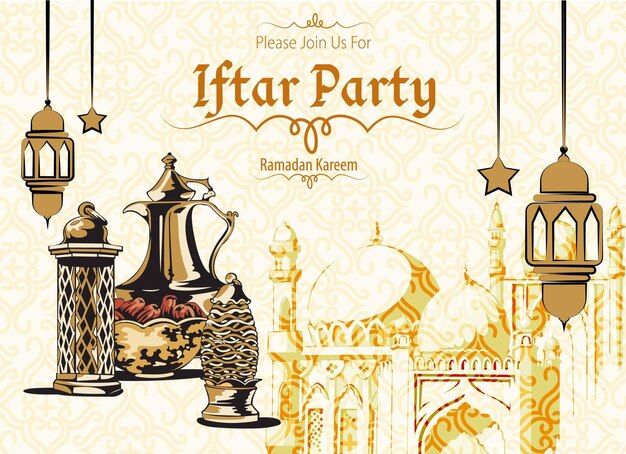 Ramadan Kareem Design and eid mubarak Background Vector Illustration for iftar party greeting card