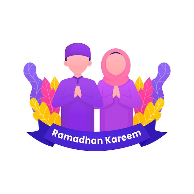 Ramadan kareem design illustration with people who are sorry premium vector