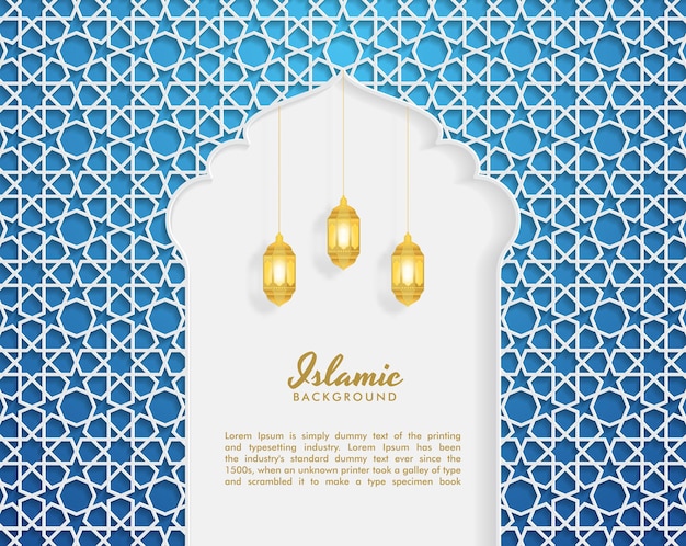 Modello di progettazione ramadan kareem con calligrafia islamica araba sfondo islamico di lusso moderno con dettaglio ornamentale in oro del mosaico per il mese sacro della comunità musulmana biglietto d'auguri eid mubarak