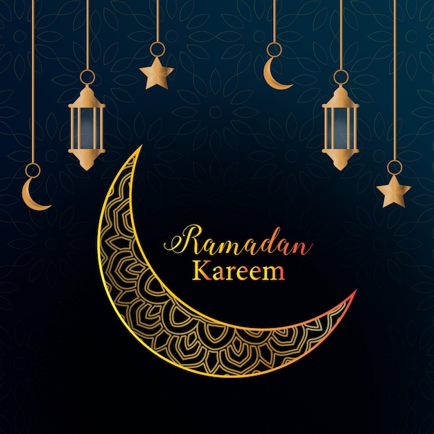 Vettore ramadan kareem design con lanterna decorativa e decorazione floreale islamica ramadan mubarak