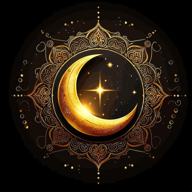 Vettore disegno di ramadan kareem con la luna dorata sullo sfondo del cielo notturno