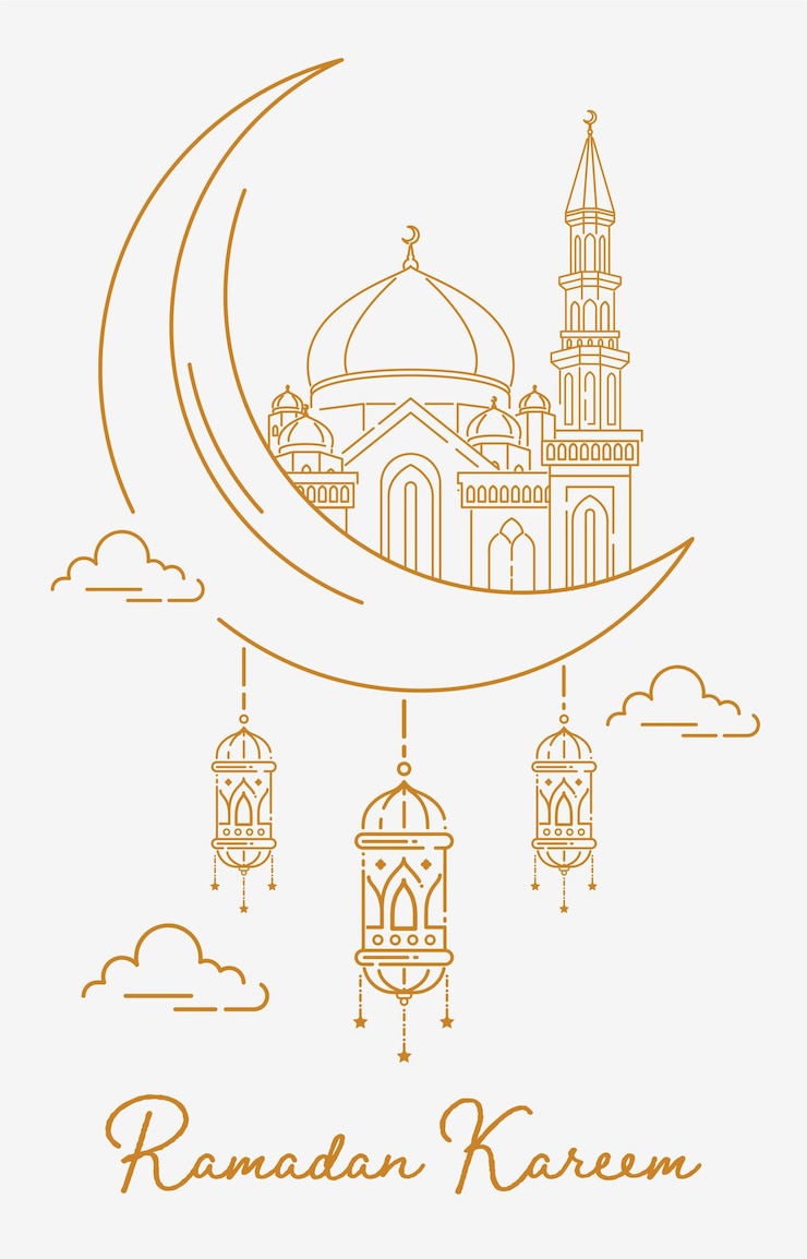 Вектор рамадан карим дизайн с векторной иллюстрацией стиля line art